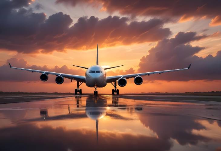 Airplane Taking Off Against a Sunset Sky