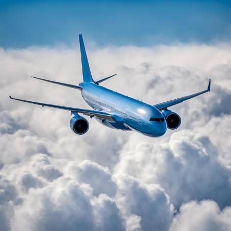 Airplane with Contrail in Clear Sky Ice Crystals Formed by Jet Engine Exhaust