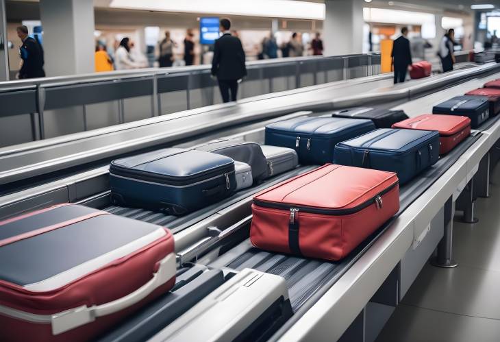 Airport Baggage Conveyor Belt with Passenger Luggage, Handling System and Travel Bags