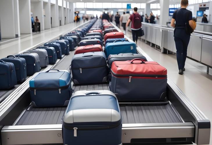 Airport Conveyor Belt with Luggage, Passenger Baggage and Travel Essentials