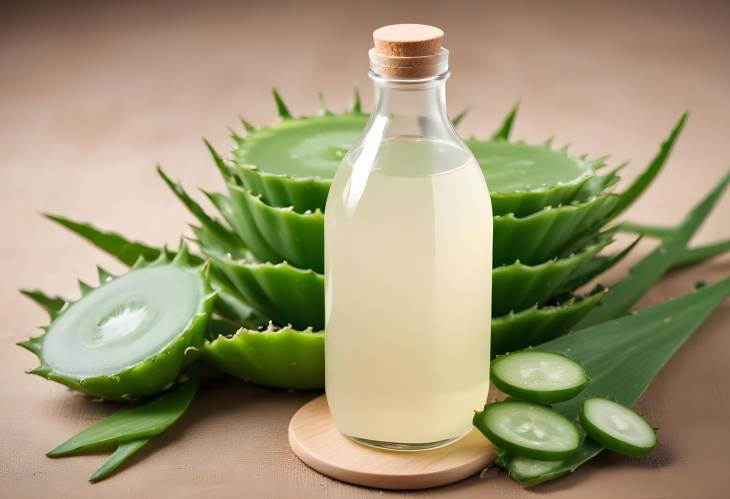 Aloe Vera Juice in Glass Bottle with Green Liquid and Label