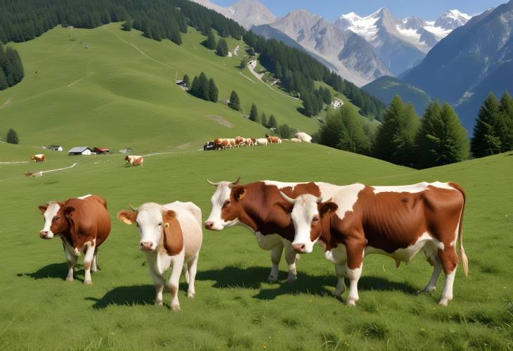 Alpine Cows in Grazing Meadow Stunning Mountain Views and Hiking Adventures