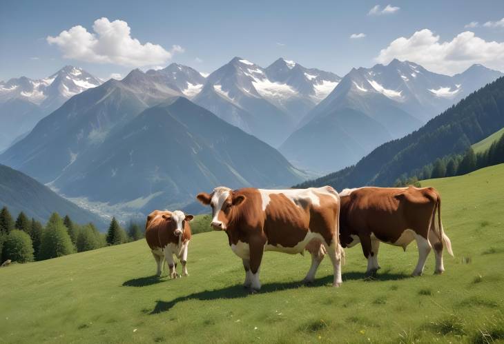 Alpine Meadows with Grazing Cows Scenic Mountain Landscape and Hiking Trails