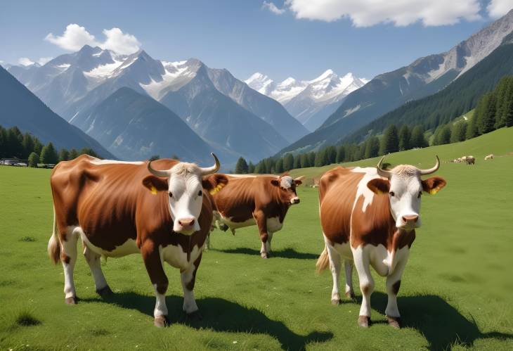 Alps Hike Mountain Cows Grazing in a Beautiful Meadow with Scenic Views