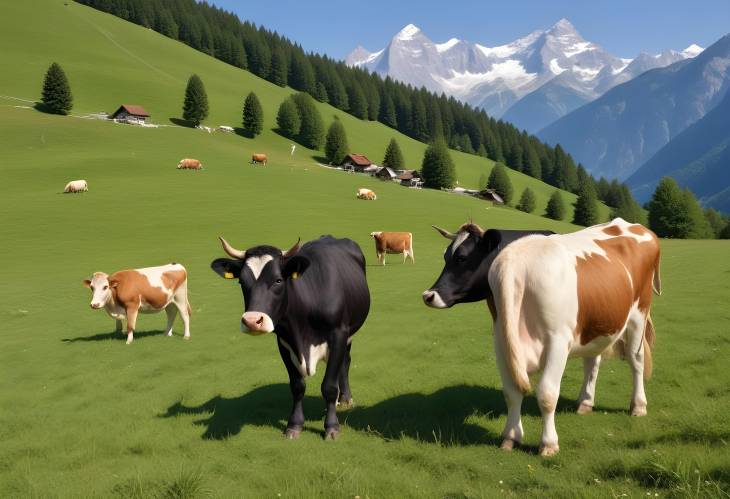 Alps Hiking with Grazing Cows Captivating Meadow and Mountain Views