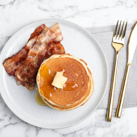 American Pancakes with Butter and Syrup, Isolated on White