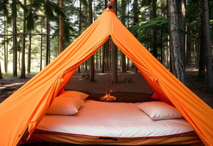 An Orange Tent Oasis in the Forest