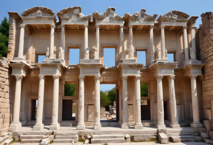 Ancient Celsus Library in Ephesus  Architectural Wonder of Selcuk, Turkey