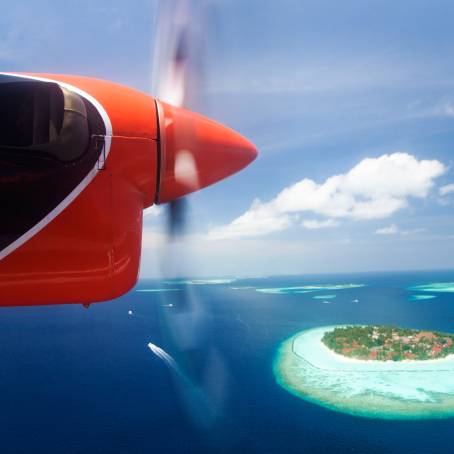 Approaching Maldives Island by Seaplane Aerial View