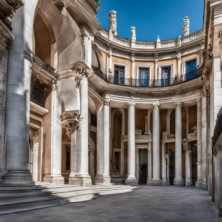 Architectural Beauty of Madrid Columns and Arched Passageway