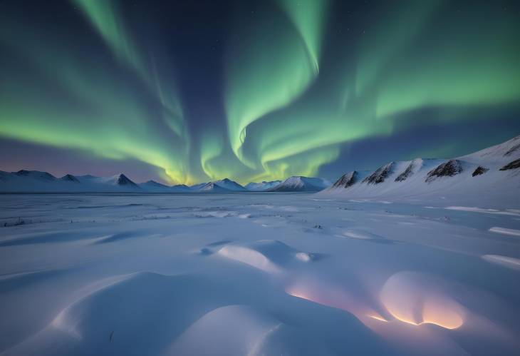 Arctic Night Sky Alive with the Dancing Lights of the Aurora Borealis Over a Snowy Expanse