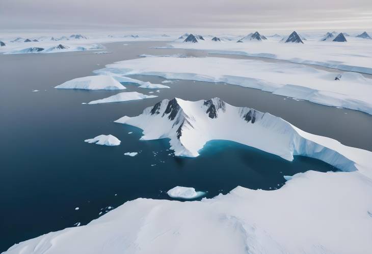 Arctic Ocean and Mountain Aerial View North Antarctica Coastline and Climate Change Overview