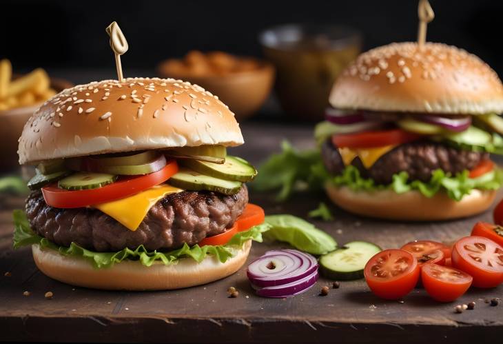 Artisan Beef and Vegetable Burger Close Up of Fresh Flavors