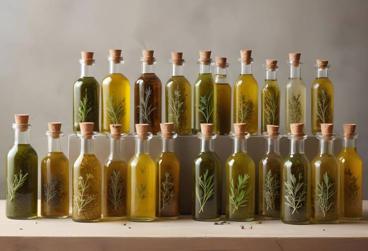 Artisan Herb Infused Oils in Glass Bottles  Captivating Culinary Collection