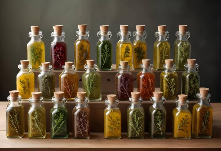 Artisanal Herb Infused Oils in Elegant Glass Bottles  Captivating Collection