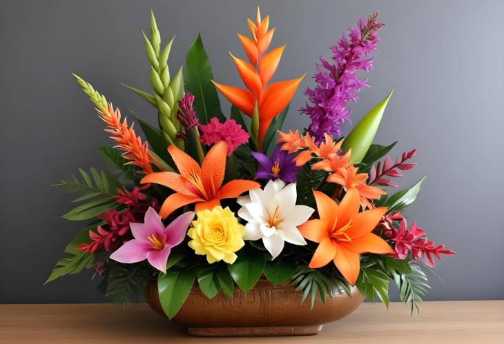 Artistic Exotic Flower Arrangement Bright Tropical Blooms and Unique Floral Artistry