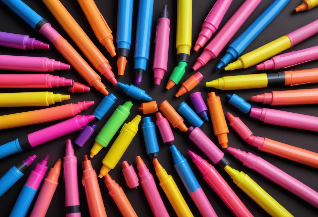 Artistic Marker Pen Set Colorful Highlighters on Isolated Background with Clipping Path