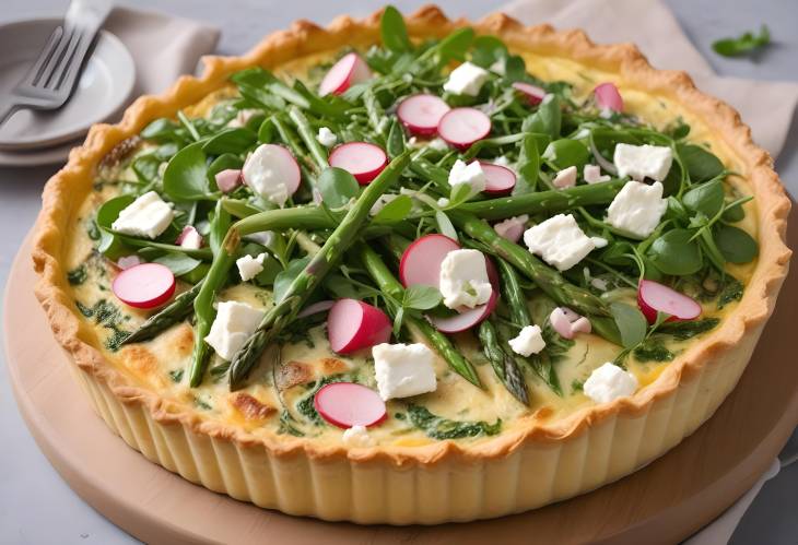 Asparagus and Chicken Quiche with Feta Cheese and Radish Salad