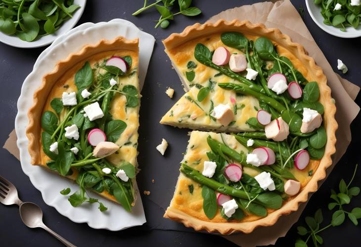 Asparagus and Chicken Quiche with Feta Cheese and Watercress Salad