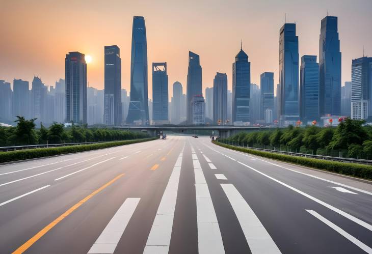 Asphalt Road Square and Chongqing Skyline at Sunrise Modern Cityscape