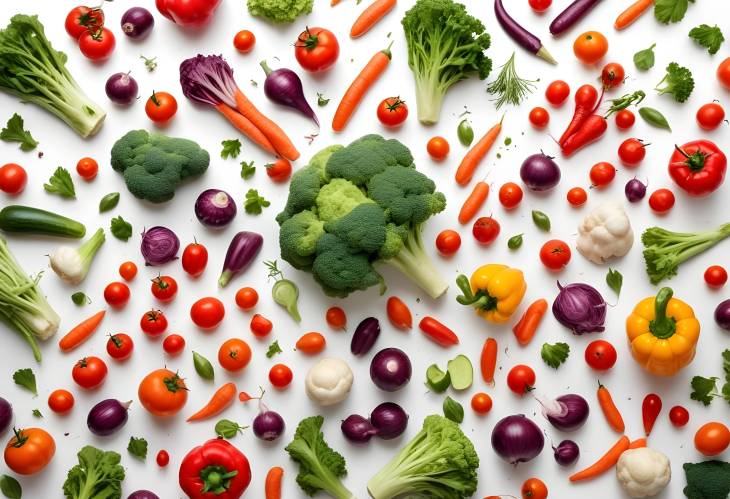 Assorted Fresh Vegetables Falling on White Background, Perfect for Food Styling and Health Concepts