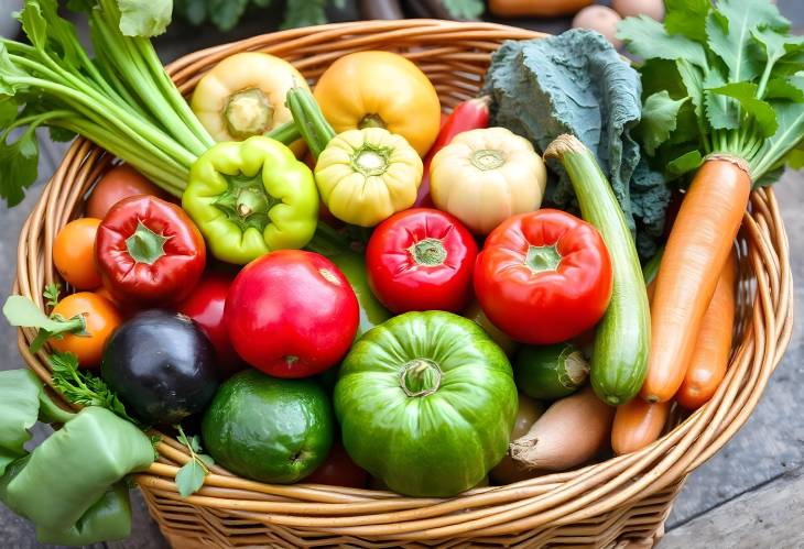 Assorted Fresh Vegetables in a Wicker Basket