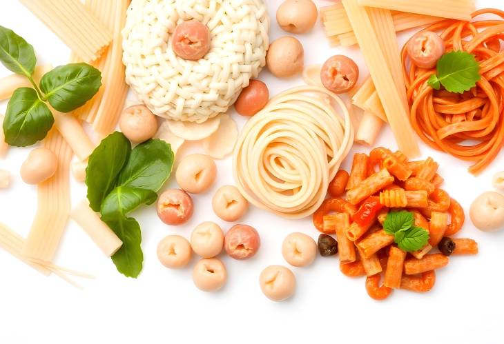 Assorted Types of Pasta on an Isolated Background A Culinary Showcase