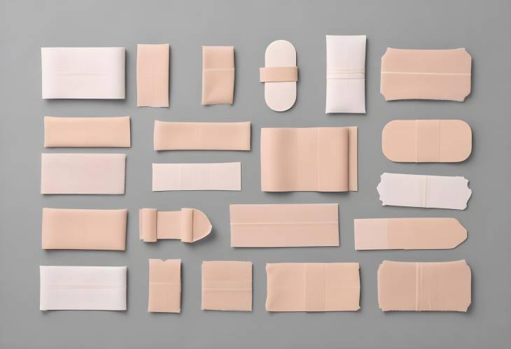 Assortment of Adhesive Bandages in Top View Sticky Plasters on White Background