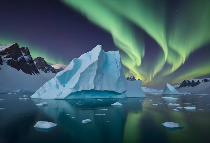 Aurora Borealis Illuminates Iceberg in Greenland Fjord Stunning Arctic Landscape and Lights