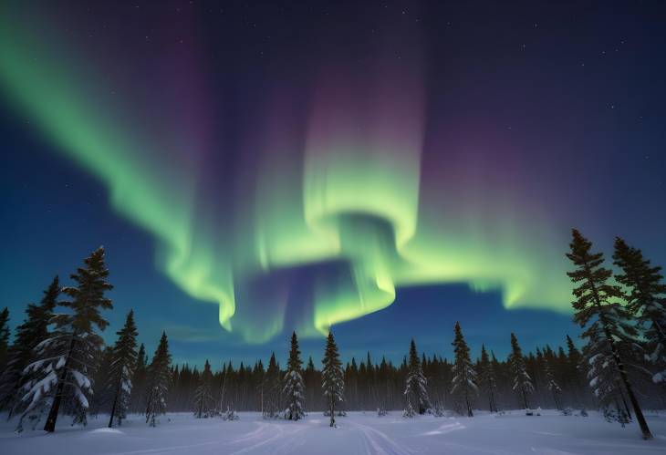 Aurora Borealis Lighting Up the Arctic Sky in Winter Lapland, Northern Lights Spectacle