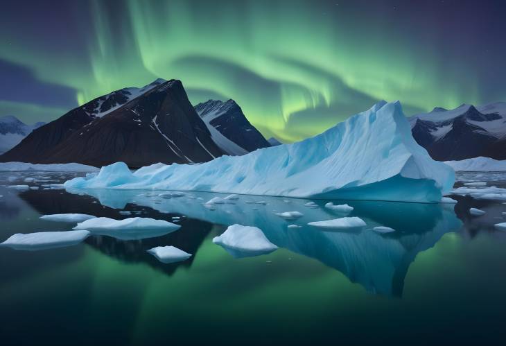 Aurora Borealis Over Greenland Iceberg A Majestic Arctic Fjord Scene with Northern Lights