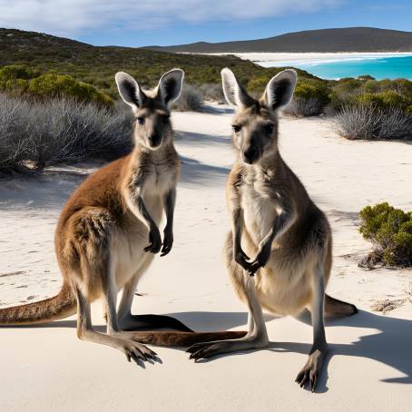 Australian Beach with Kangaroos at Lucky Bay