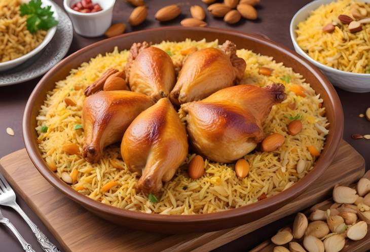 Authentic Chicken Kabsa with Roasted Chicken and Almonds