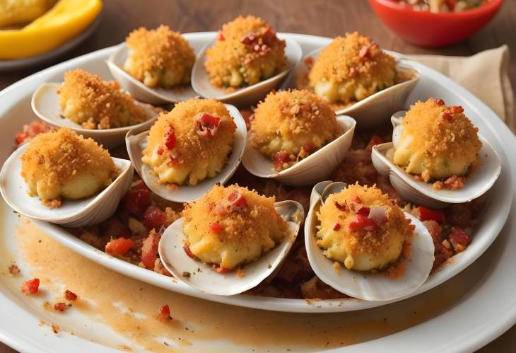 Authentic Clams Casino Baked Clams with Savory Breadcrumbs, Bacon, and Peppers