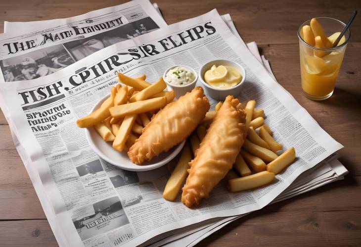 Authentic Fish  Chips Served in Newspaper  Crispy, Golden, and Savory