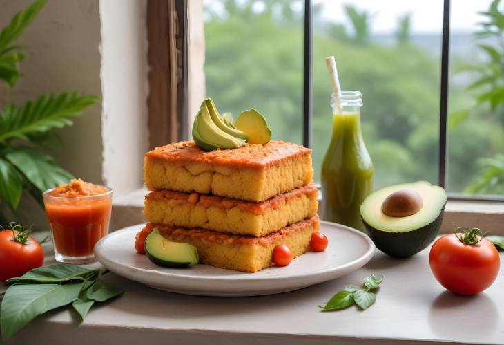 Authentic Guacamaya Cake Mexican Tradition with Avocado, Tomato, Chicharron, and Hot Sauce in Natu