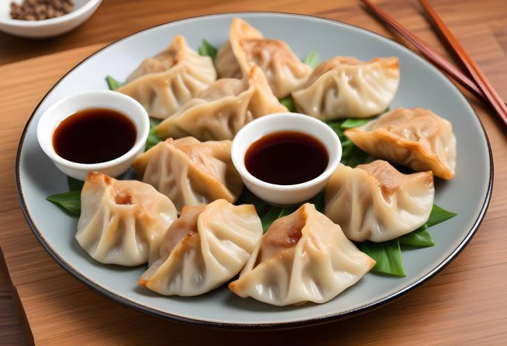 Authentic Japanese Gyoza Pan Fried Dumplings with Meat and Veggies