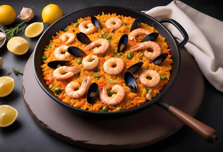 Authentic Spanish Seafood Paella A Tradition Served in a Black Pan