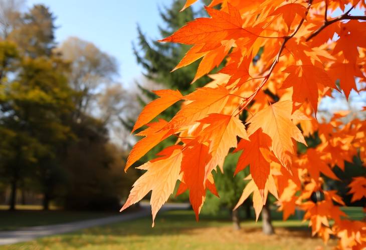 Autumn Beauty Orange Leaves in the Park