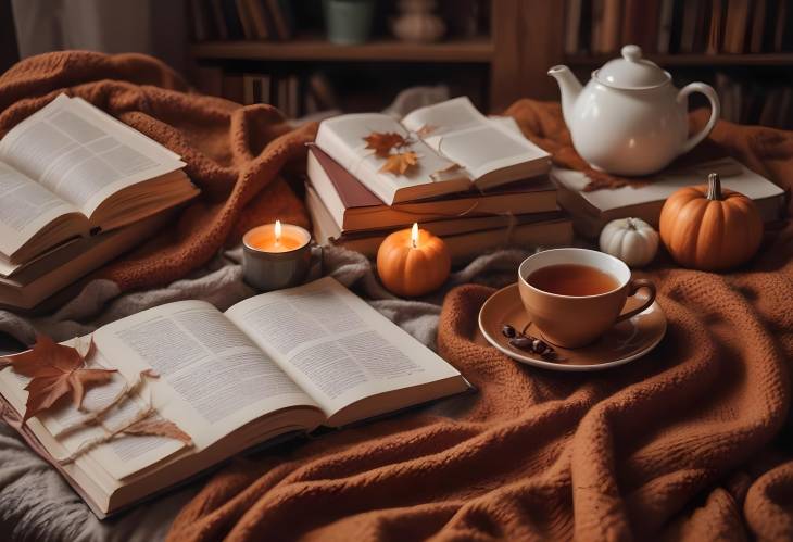 Autumn Comfort Cozy Blankets, Favorite Books, and a Cup of Tea