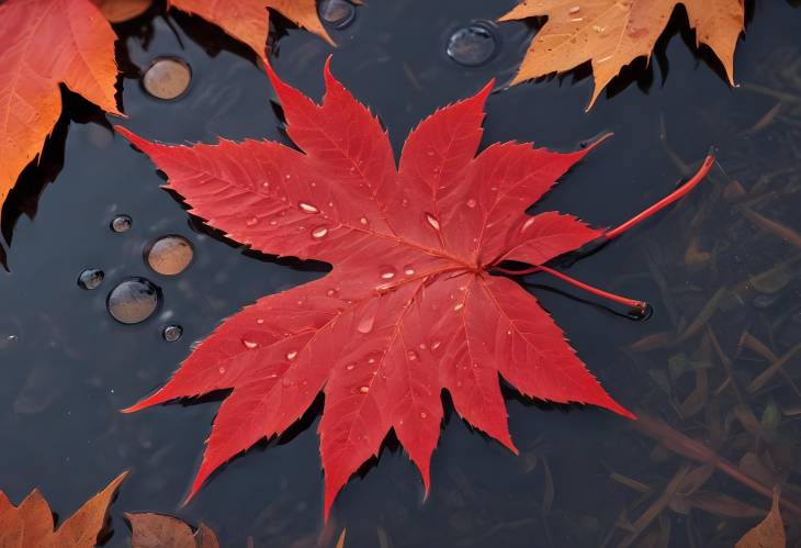 Autumn Dew on a Red Leaf Close Up in New Hampshires Fall Foliage