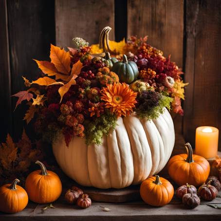 Autumn Elegance Plants in a Pumpkin