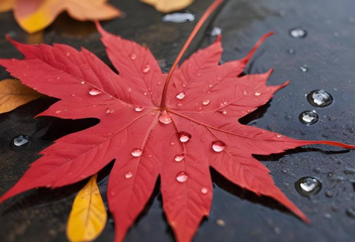 Autumn Elegance Red Leaf with Water Droplets in New Hampshire, USA