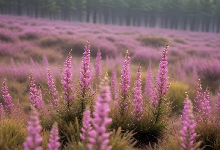 Autumn Heather and Spider Webs in Lneburg Heath  A Serene Morning in Lower Saxony, Germany