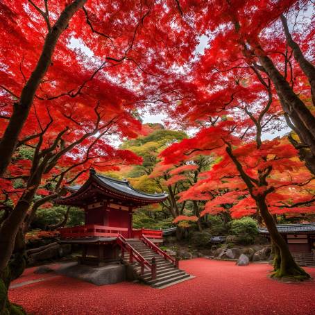 Autumn in Fukuoka Red Maple Leaves at Homangu Kamado Shrine  Scenic Japan Views