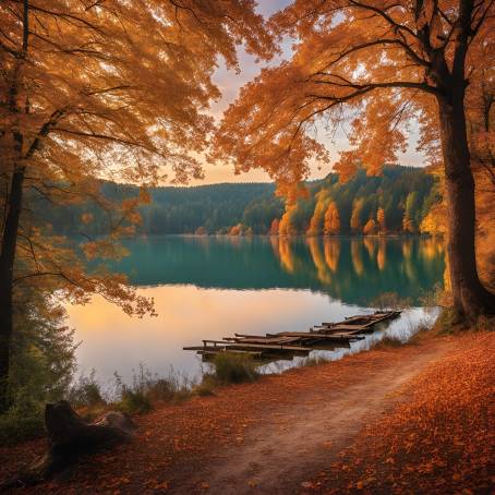 Autumn Lake View Golden Leaves and Beautiful Forest Colors