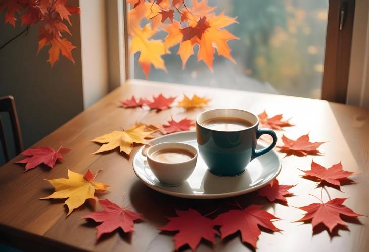 Autumn Maple Leaves on Wooden Table