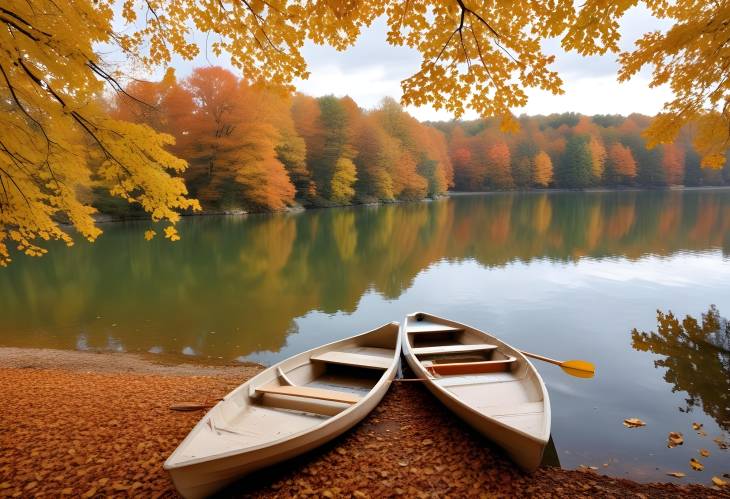 Autumn Serenity Paddle Boat Ride and Footprints on a Lake with Vibrant Fall Leaves