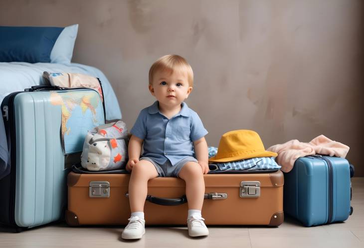 Awaiting Vacation Toddler with Suitcase After Lockdown