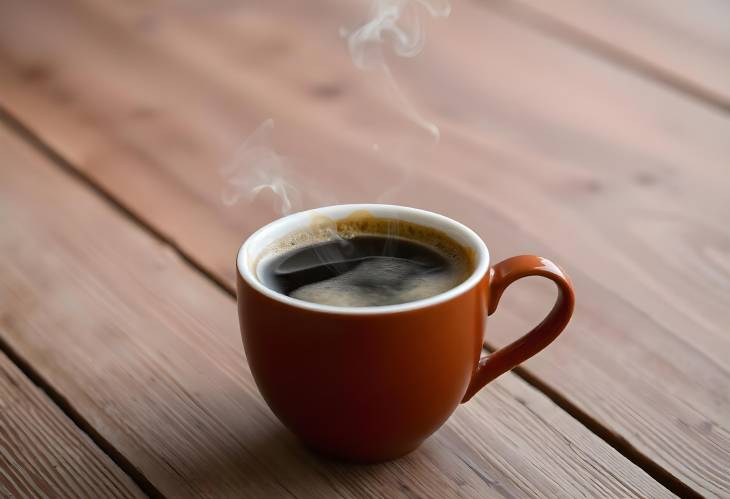 Awakening Sips Coffee with Steam on Rustic Background